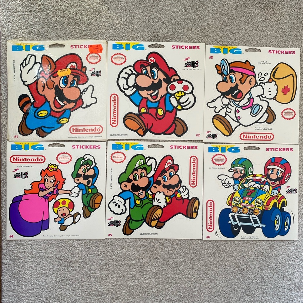 Vintage Nintendo Mello Smello Really Big Stickers #1-6 Mario COMPLETE SET